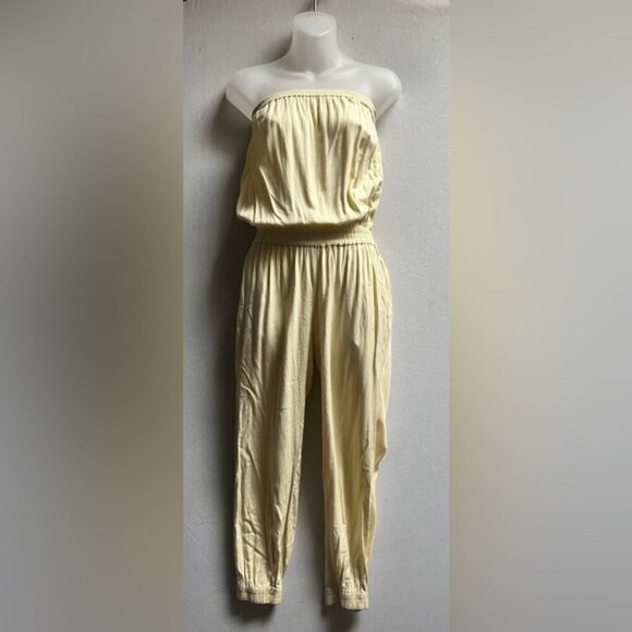 Sunday Best Aritzia Tabata yellow strapless jumpsuit Sz XS - Picture 1 of 13